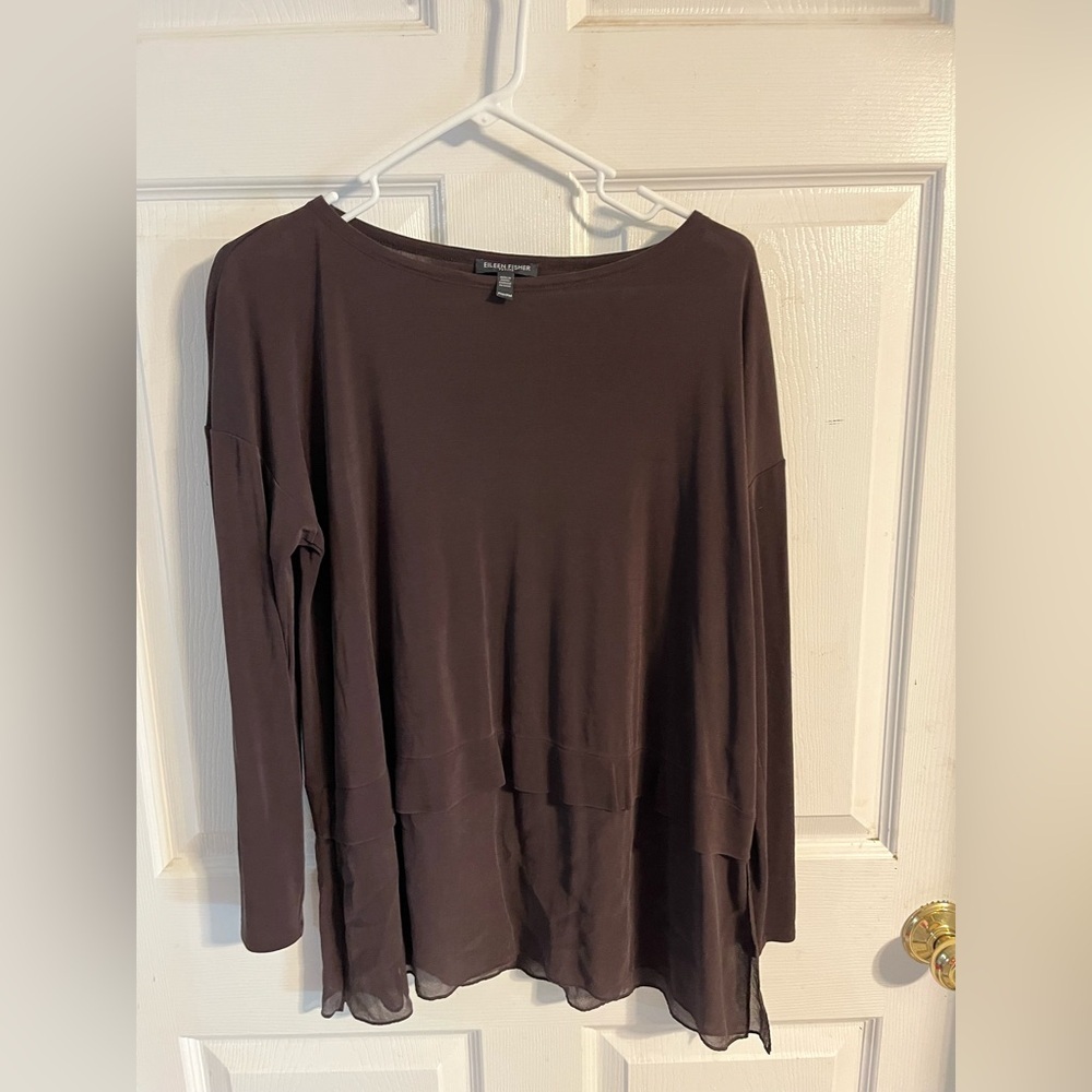 Eileen Fisher Dark Brown Long Sleeve Blouse
